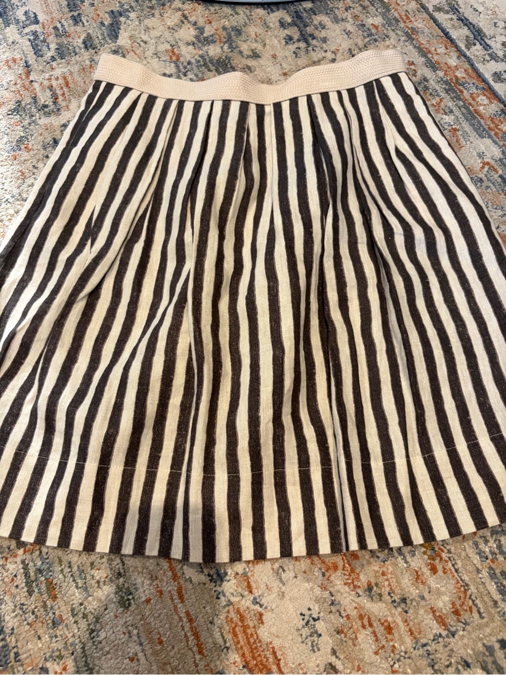 LOFT Black and Cream Striped Circle Skirt